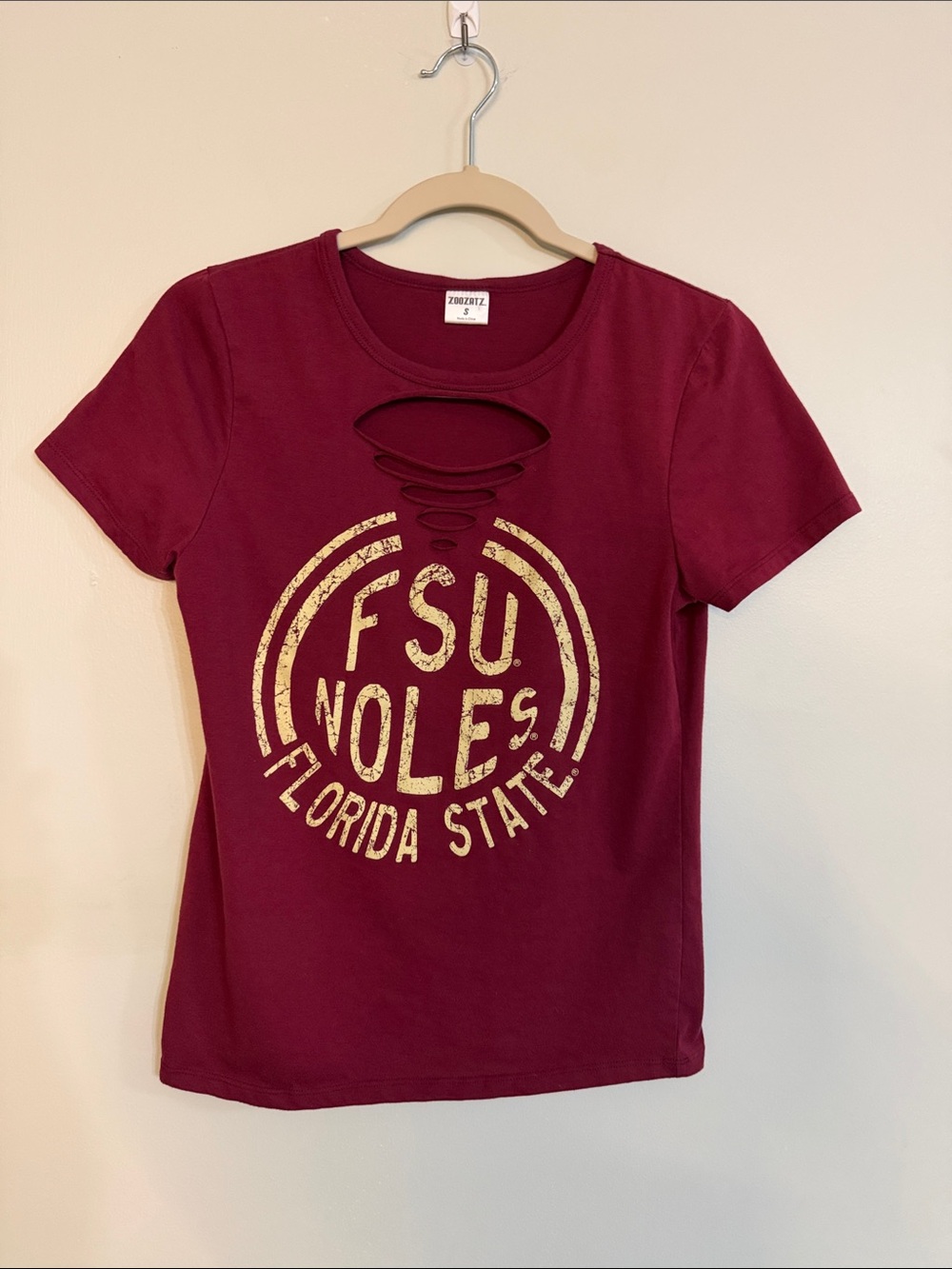 Florida State FSU Noles Distressed Cutout Tee - Maroon